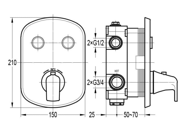 Смеситель с термостатом Cezares Globo GLOBO-F-VDIM2-TB-01
