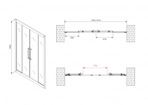Душевая дверь (180х195) ABBER Schwarzer Diamant AG33180H хром, раздвижная