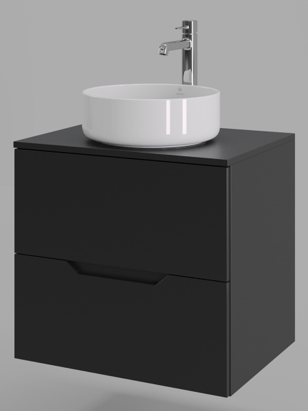 Тумба с раковиной подвесная 60 см, Orange Line Li-60TubMDF+B09-360W черный/белый