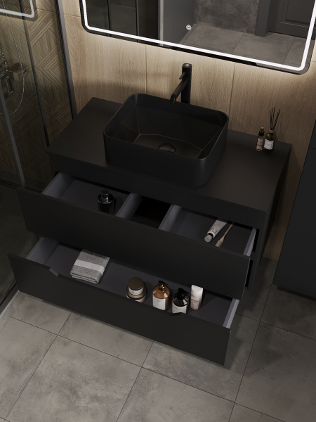 Тумба с раковиной подвесная 100 см, Orange Line Li-100TubMDF+B02-460MB черный