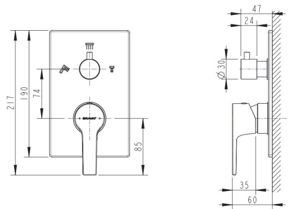 Смеситель для ванны встроенный Bravat Prolate P69218CP-3-ENG