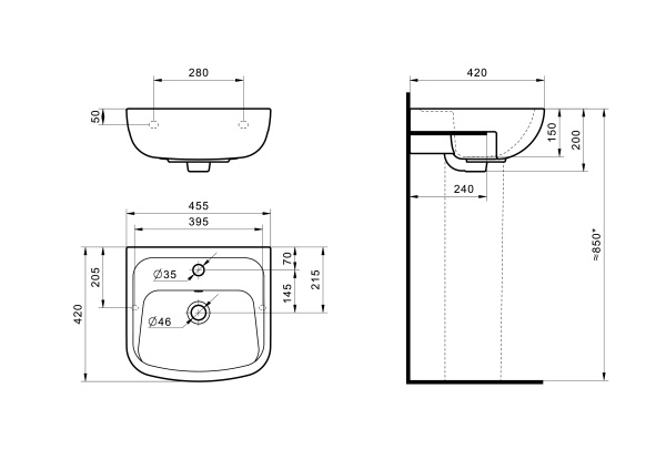 Раковина подвесная (45,5х42) Santek Лонги 1WH501753
