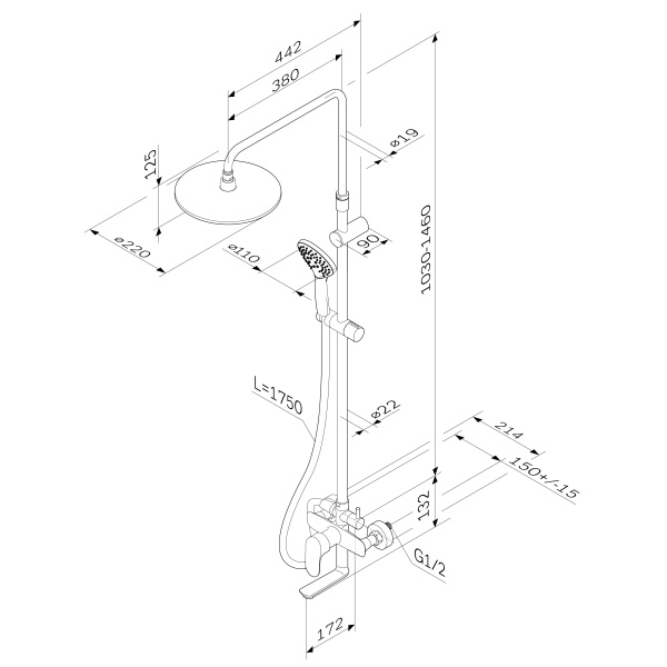 Душевая система с изливом Am.Pm Like F0780920 Душевая система с изливом Am.Pm Like F0780920