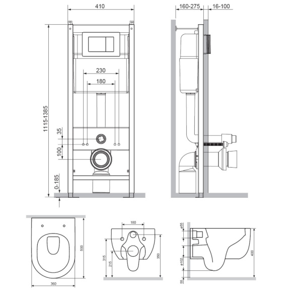 Комплект унитаза с инсталляцией Damixa Scandinavian Pure DX36.IS10101.1701