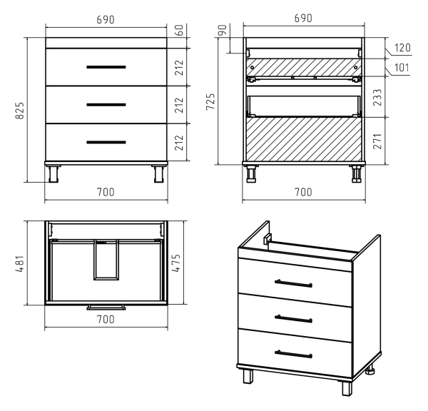 Тумба под раковину Misty Терра 70  П-Тер01070-01503Я