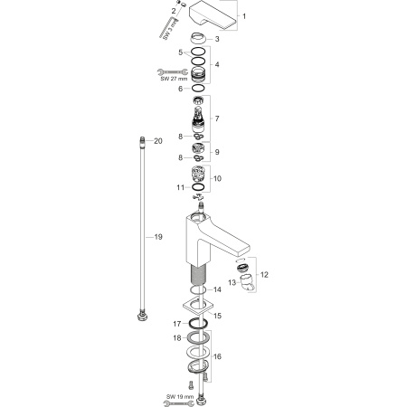 Смеситель для раковины с донным клапаном Push-Open Hansgrohe Metropol 32507140 шлифованная бронза
