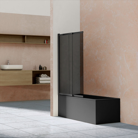 Душевая шторка на ванну VSB-1E100CGB  (100х145) матовый черный, стекло тонированное