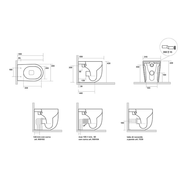 Унитаз приставной безободковый Торнадо Kerasan Nolita 531975 бургундский матовый, без сиденья