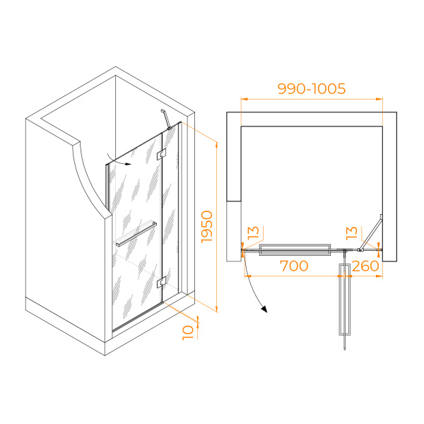 Душевая дверь 100 см RGW Hotel HO-008 350600810-11 прозрачное