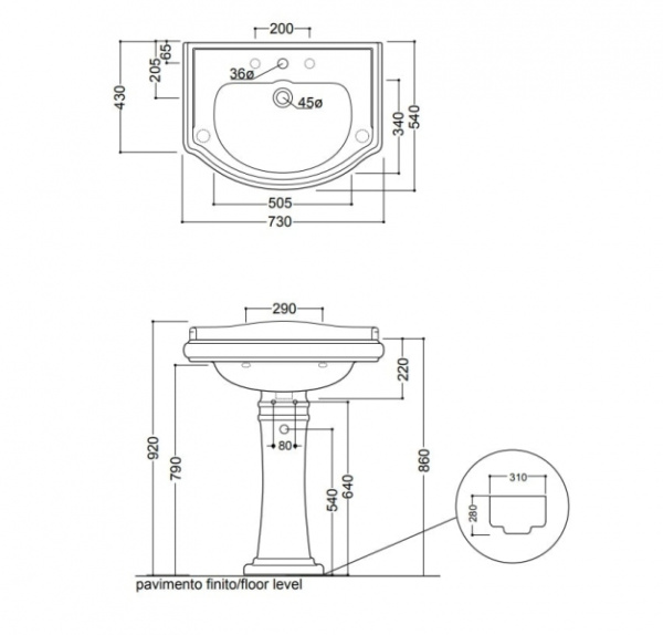 Раковина с пьедесталом Kerasan Retro 104701*1