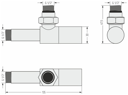 Вентиль Сунержа угловой цилиндр (G 1/2" НР х G 1/2" НР) 012-1400-1212 графит