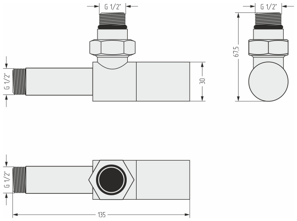 Вентиль Сунержа угловой цилиндр (G 1/2" НР х G 1/2" НР) 012-1400-1212 графит