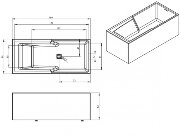 Ванна акриловая Riho Still Shower Plug & Play (180x80) L B103010005
