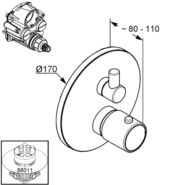 Встраиваемый смеситель для душа с термостатом Kludi Zenta 388350545 Встраиваемый смеситель для душа с термостатом Kludi Zenta 388350545
