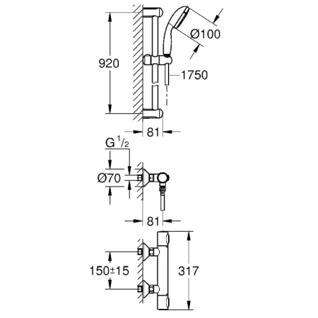 Термостат для душа с душевым гарнитуром Grohe Grohtherm 500 34797 000 (34797000) хром