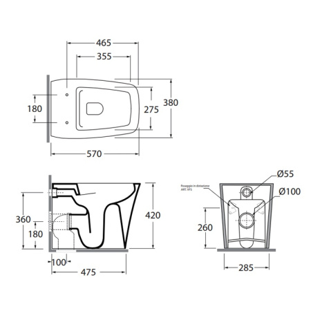 Унитаз приставной безободковый Azzurra Hera HEVCTPE00000BI без сиденья