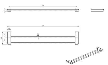 Полотенцедержатель двойной WONZON & WOGHAND, черный матовый WW-V3102-MB