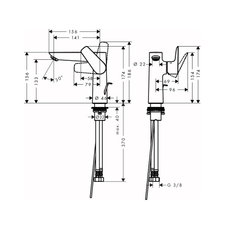 Смеситель для раковины с донным клапаном Hansgrohe Talis E 71754670 черный матовый