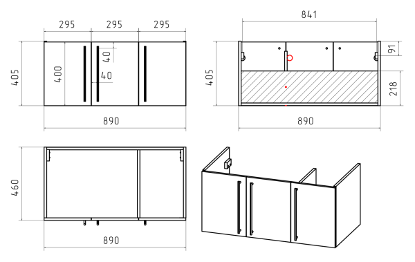 Тумба под раковину Brevita Rock 90 ROCK-06090-50-2