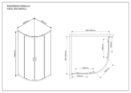 Душевой уголок Vincea  Scala VSQ-2SC900CL (90х90) хром, стекло прозрачное