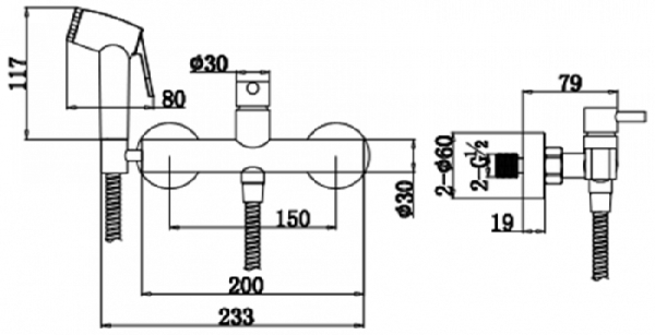 Смеситель с гигиеническим душем Bravat, хром (D9140CP-RUS)