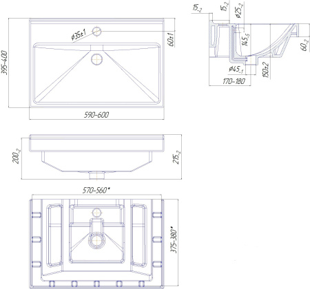 Полувстраиваемая  раковина RAVAL Fest  FST60SLWB01