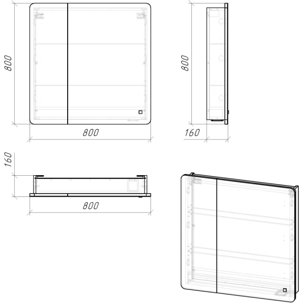 Зеркало-шкаф (80х80) Grossman Адель 208004 с LED подсветкой правая