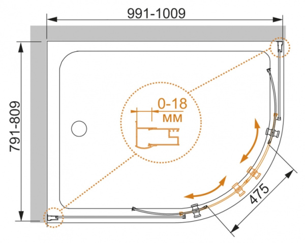 Душевой уголок CEZARES PRATICO-RH-2-100/80-C-Cr