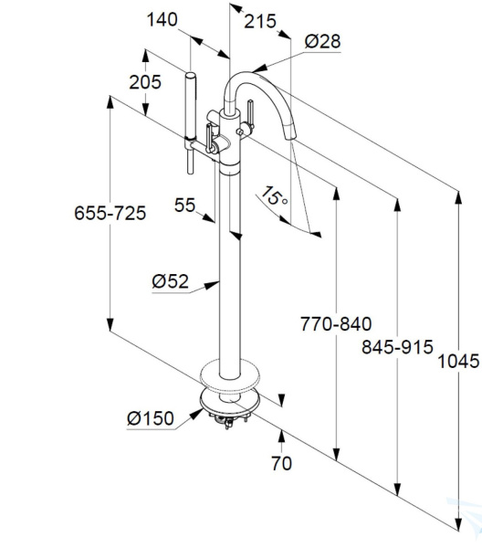 Смеситель напольный для ванны Kludi Nova Fonte 205900515 Смеситель напольный для ванны Kludi Nova Fonte 205900515