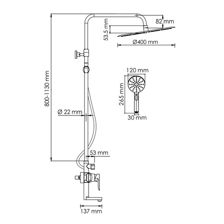 Душевая система WasserKRAFT A166.117.127.087.CH