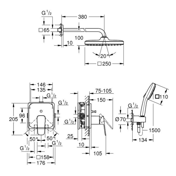 Душевой комплект Grohe Cubeo 1053360000