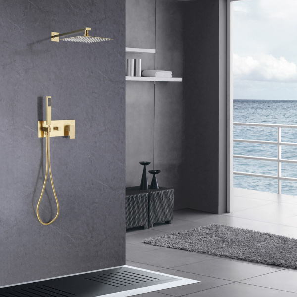 Душевой комплект ABBER Daheim AF8218G скрытого монтажа без излива, золото матовое
