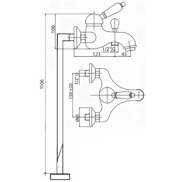 Смеситель для ванны Cezares Elite ELITE-VDPM-03/24-M