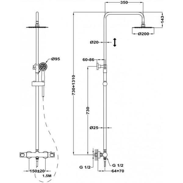 Душевая система Teka Manacor 842380200