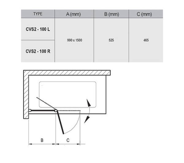 Шторка для ванны (100х150) R Ravak CVS2-100 Transparent 7QRA0U00Z1