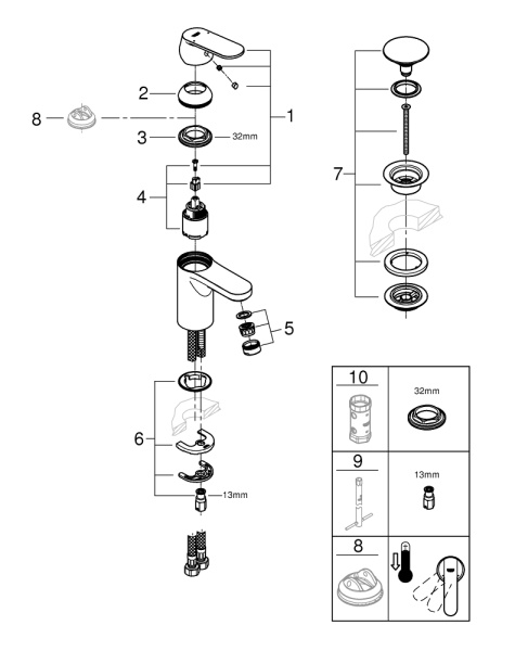Смеситель однорычажный  для раковины GROHE Eurosmart Cosmopolitan 23925 000 (23925000) хром