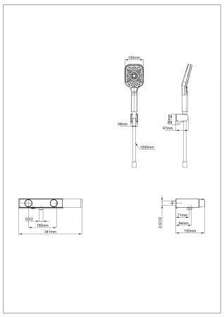 Смеситель для ванны с душем и термостатом WONZON & WOGHAND Shelf, темный графит WW-B2551-BGG