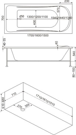 Акриловая ванна BAS Атланта (Atlanta) 170х70 без гидромассажа ВГ00013