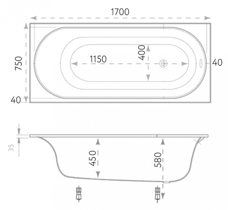 Ванна из литьевого мрамора Marmo Bagno Патриция (170x75) MB-PA170-75