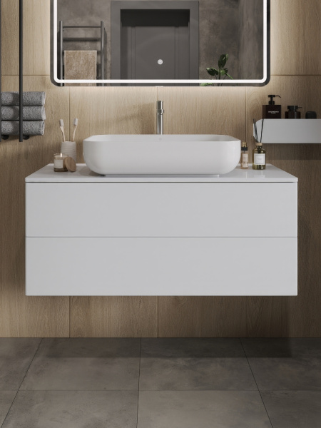 Тумба с раковиной подвесная 100 см, Orange Otto Ot-100TuMDF+B03-600W белый глянец