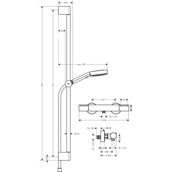Термостат для душа с душевым гарнитуром Hansgrohe Pulsify Select S 105 3jet Relaxation EcoSmart Ecostat Element 24271000