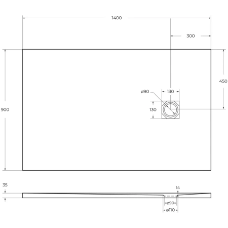 Поддон из искусственного мрамора BelBagno TRAY-MR-UNO-AH-140/90-35-W-BO с сифоном, белый матовый