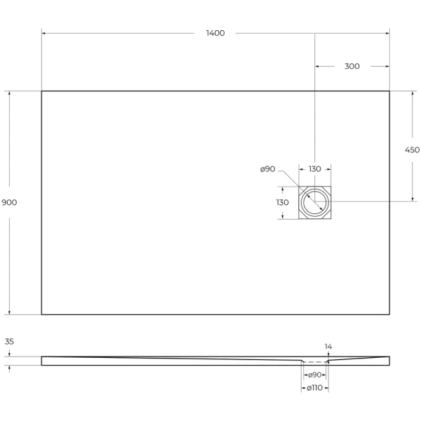 Поддон из искусственного мрамора BelBagno TRAY-MR-UNO-AH-140/90-35-W-BO с сифоном, белый матовый Поддон из искусственного мрамора BelBagno TRAY-MR-UNO-AH-140/90-35-W-BO с сифоном, белый матовый
