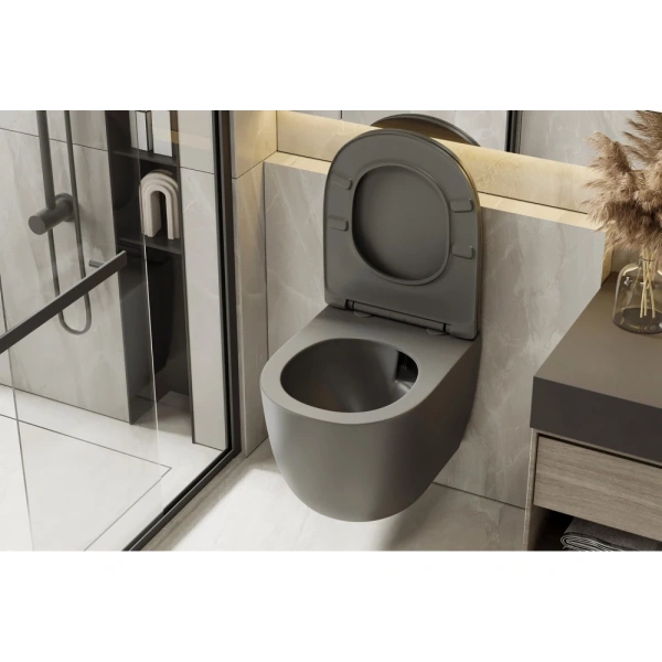 Унитаз ABBER Bequem AC1101TMG подвесной серый матовый, безободковый