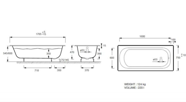 Чугунная ванна (170х75) Jacob Delafon Catherine E2953-F-00