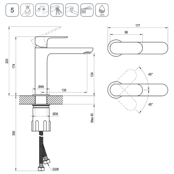 Смеситель для раковины Ravak Eleganta BeCool EL 012.21GB X070412 графит