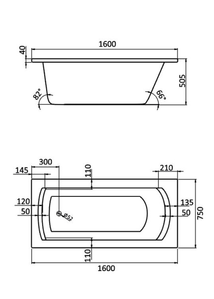 Акриловая ванна (160х75)  Santek Монако XL   1WH111978