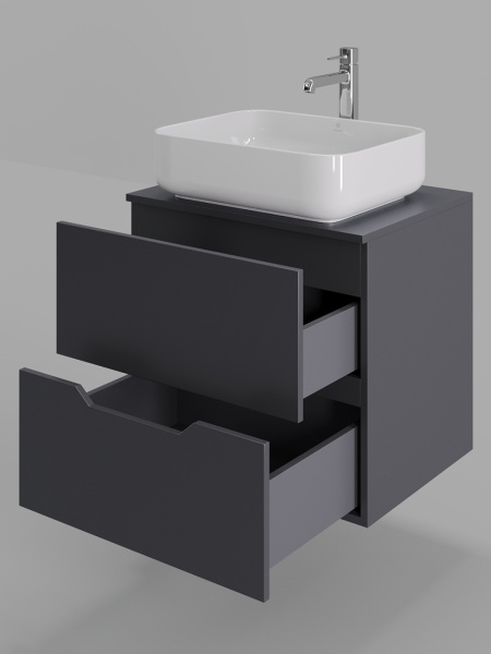 Тумба с раковиной подвесная 60 см Orange Line Li-60TugMDF+B05-500W графит/белый