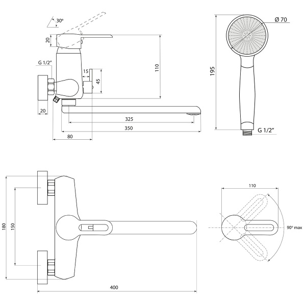 Смеситель для ванны Славен Город Т СЛ-ОД-Т31