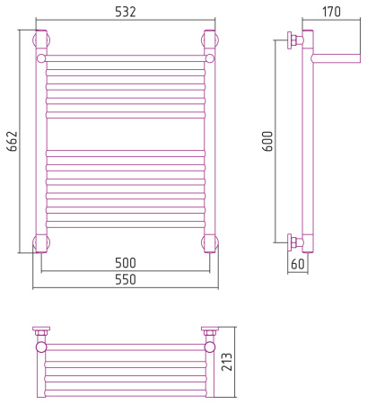 Полотенцесушитель Водяной Сунержа Богема с полкой + (60х50) Матовый Черный 31-0223-6050